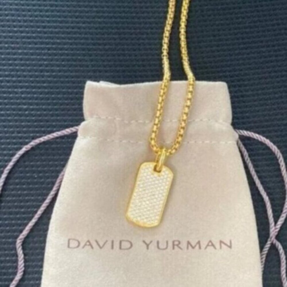 David Yurman 18k Yellow Gold Streamline Tag Diamond Pendan Necklace